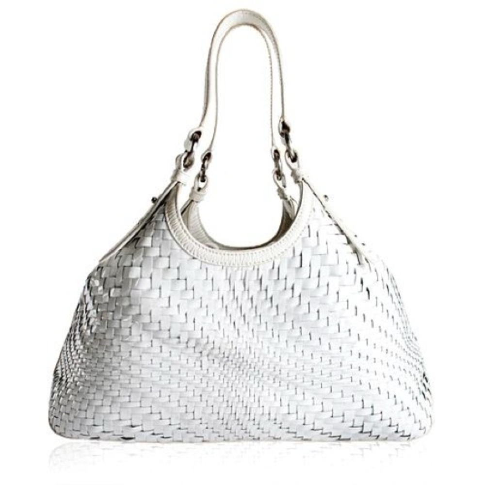Cole Haan White Woven Leather Shoulder Tote
